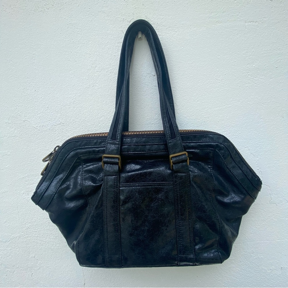 Y2K Indie Sleeze Black Crackled Leather Zipper Bag